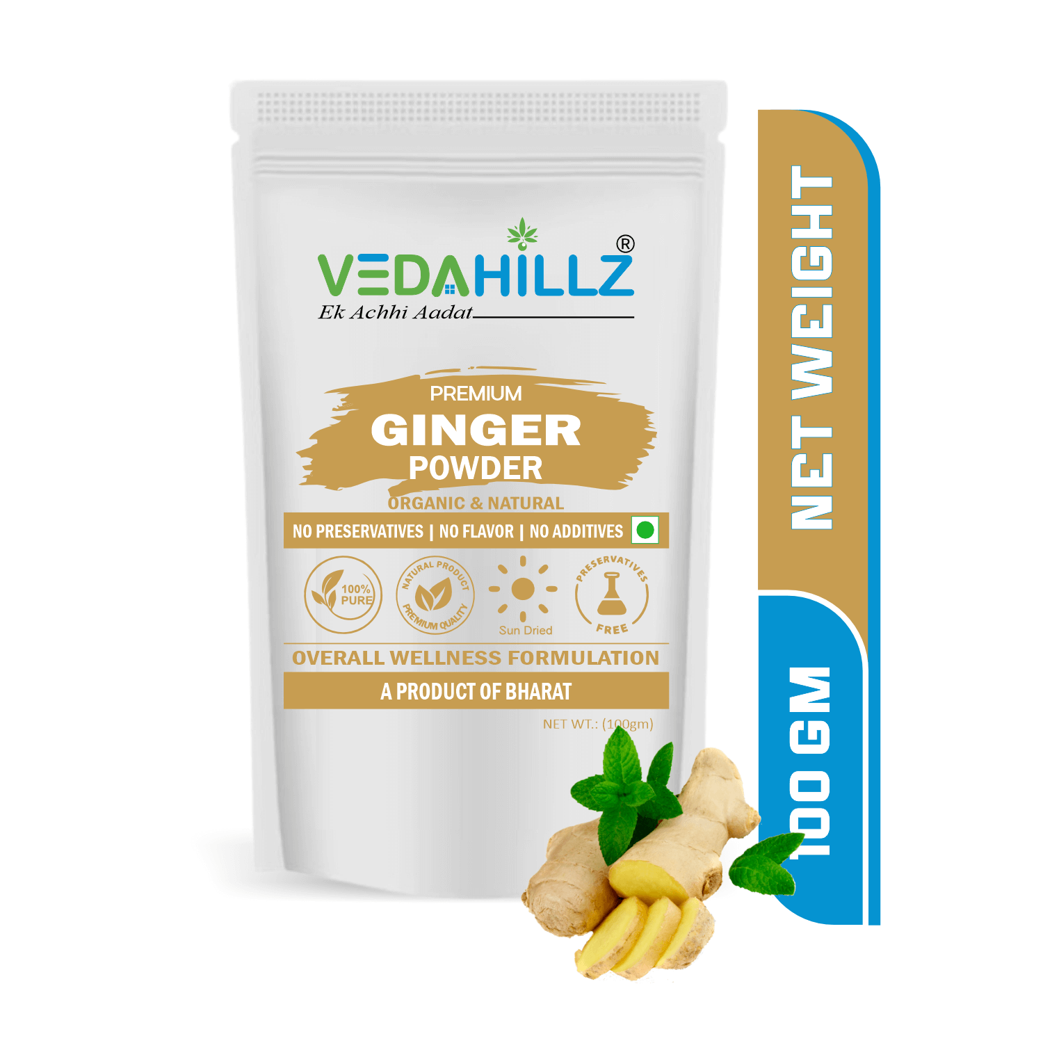 Vedahillz Ginger Root Powder for Cooking and Health Made from Selected Fresh Ginger